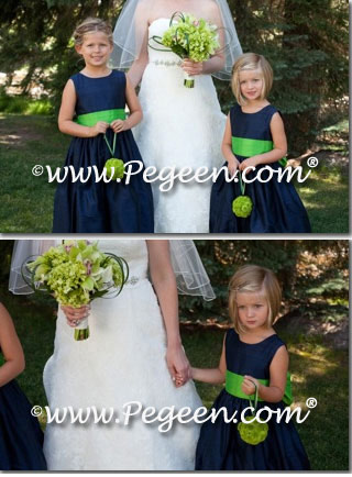 Navy and lime green flower girl dresses Style 398