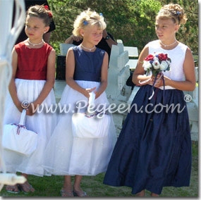 Red, white and blue flower girl dresses for a 4th of July Wedding