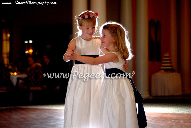 Ivory and navy flower girl dresses