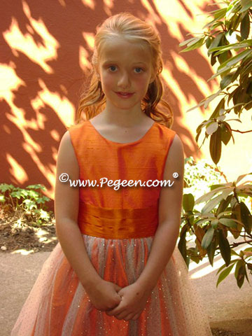 Orange and tangerine tulle silk flower girl dresses - Pegeen Classic Style 372