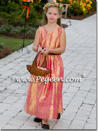 Grapefruit silk junior bridesmaids dress to match Jim Hjelm