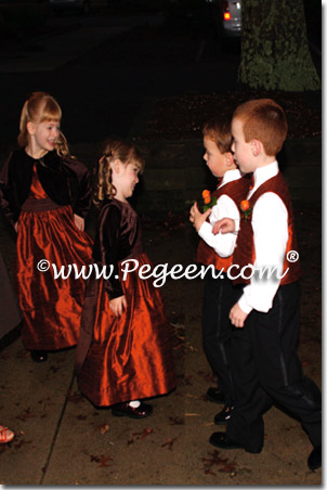 Mountain fall and chocolate vest and  flower girl dresses