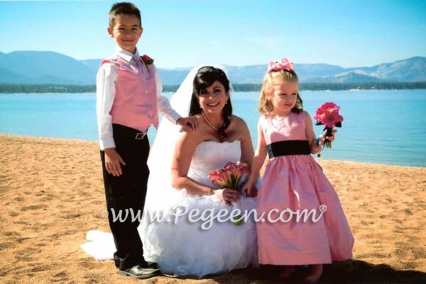 Bubble gum pink and black ringbearers and flower girl dresses