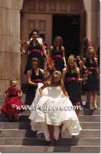 Black and Hot Pink flower girl dresses in Raspberry