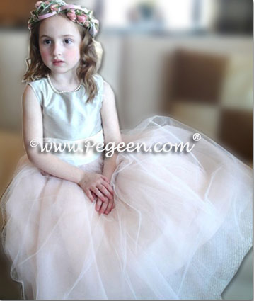 Pink and silver pastel and ivory ballerina flower girl dress