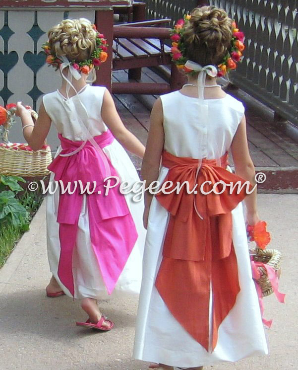 Hot Pink and mango orange flower girl dresses