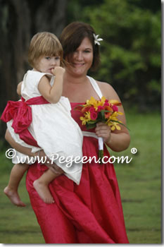 Ivory and Lipstick Pink flower girl dresses