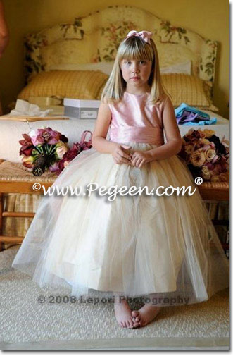 IVORY AND PINK TULLE FLOWER GIRL DRESSES Style 356
