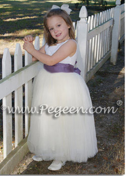 Euro lilac tulle flower girl dress with dotted Swiss bodice