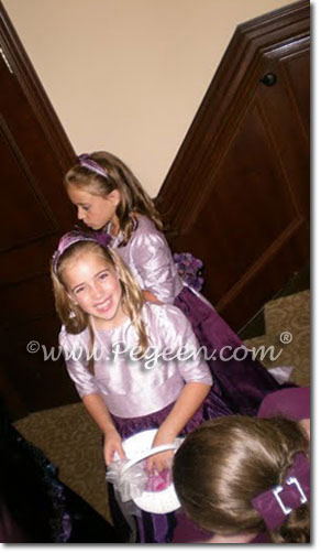 Flower girl dresses and Jr Bridesmaids dresses with long sleeves and high necks  purple