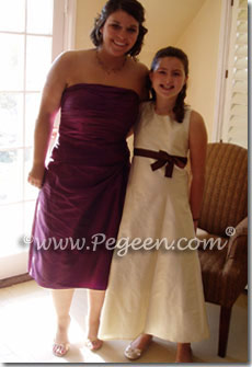 Ivory and plum purple A-Line junior bridesmaids dresses