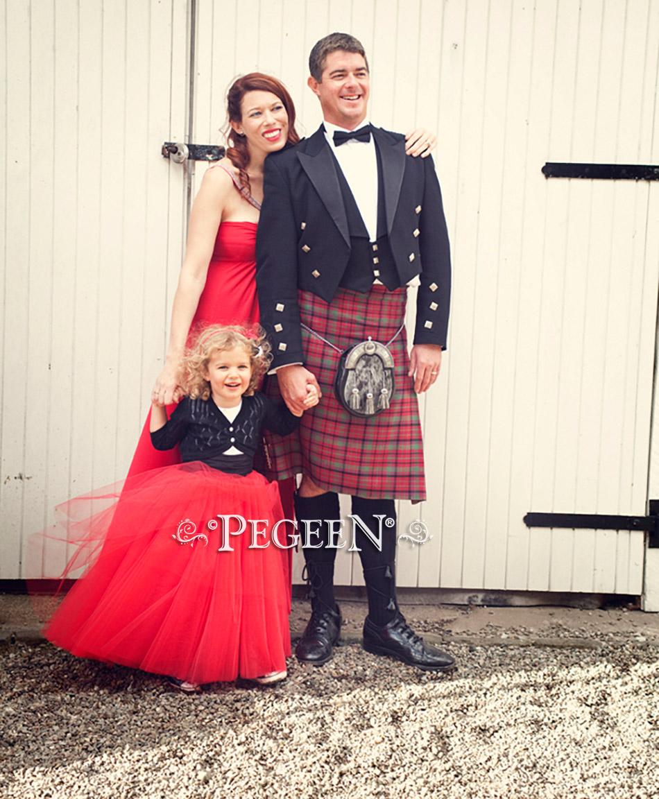 Red flower girl dresses in tulle by Pegeen