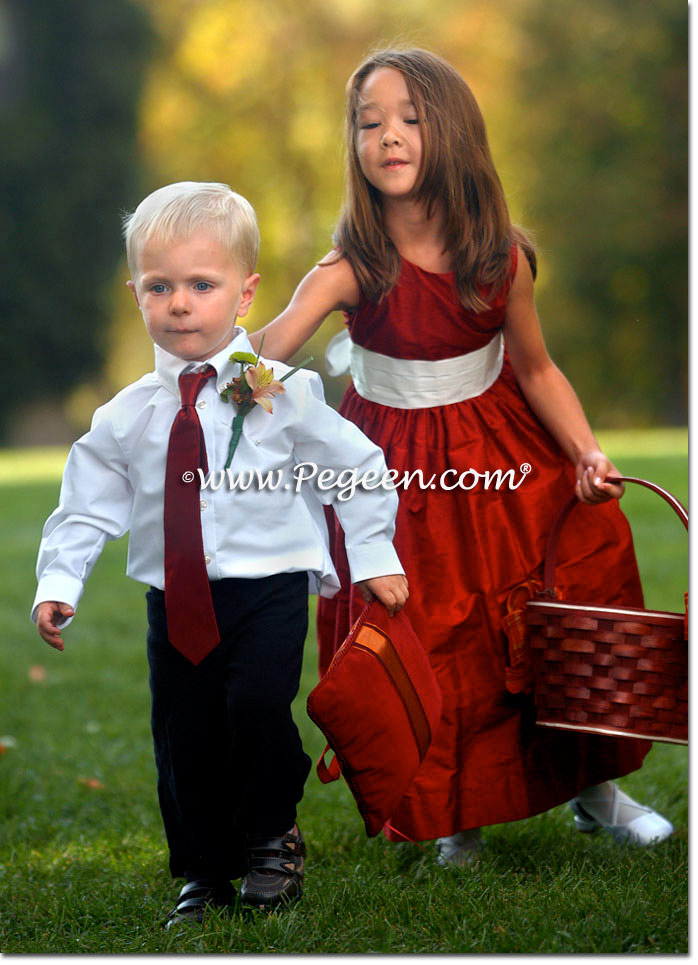 Red and ivory flower girl dresses