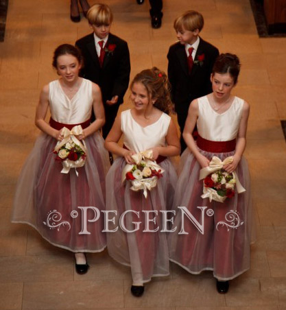 Red flower girl dresses in tulle by Pegeen