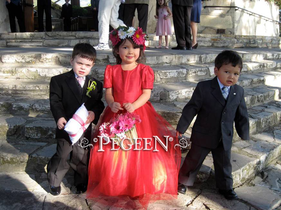 Custom flower girl dress in lipstick pink with Cinderella bow