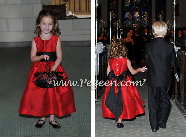 Pegeen Red and black flower girl dresses in silk