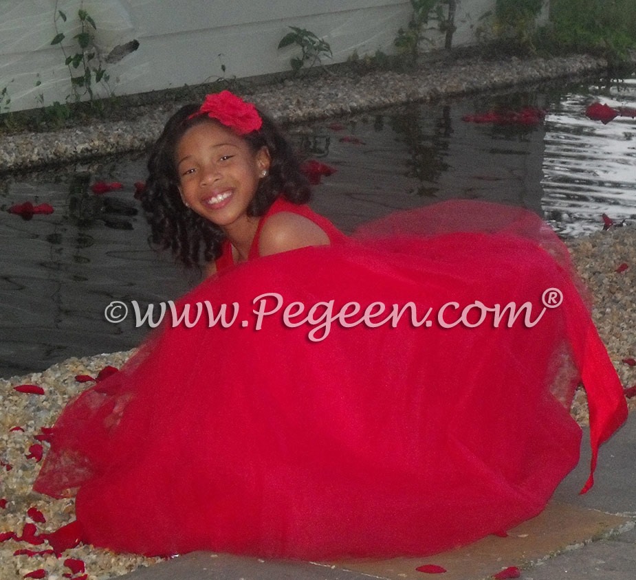 Red tulle flower girl dresses by Pegeen Style 402