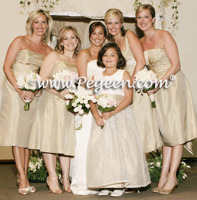 Jr Bridesmaid's dress in summer tan and antique white silk