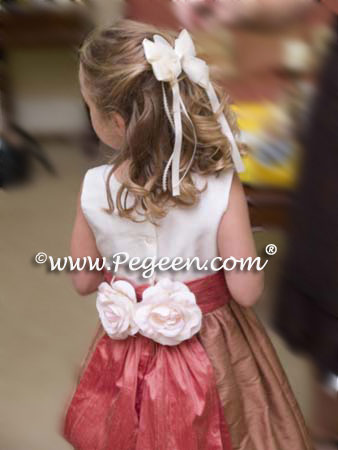 Ginger Brown and Coral Rose flower girl dress