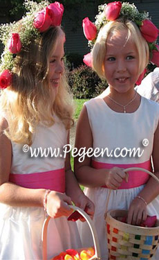 New Ivory and bright pink shock flower girl dresses