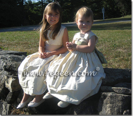 Custom buttercream and sage flower girl dresses