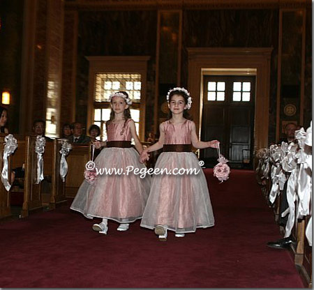 rum pink and chocolate flower girl dresses