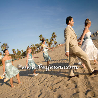 Caribbean blue beach themed weddings flower girl dresses
