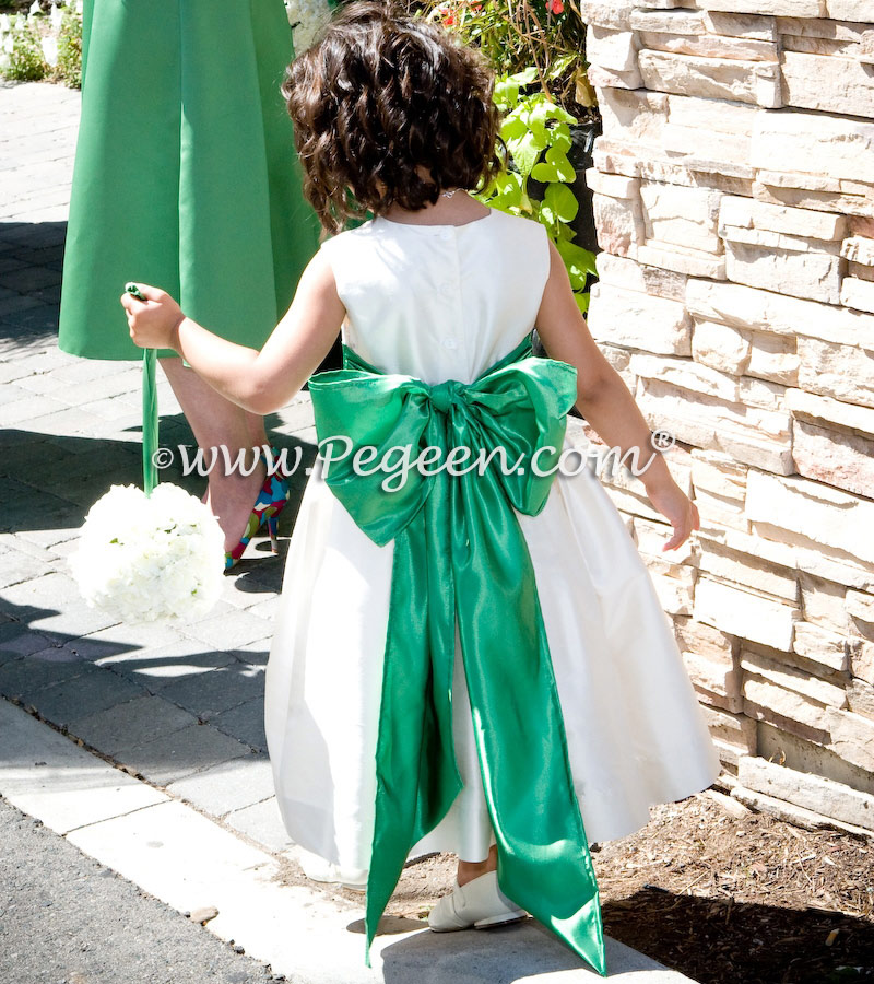Clover green and bisque custom silk flower girl dresses