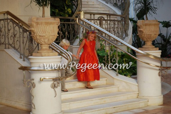 Mango orange custom silk flower girl dresses