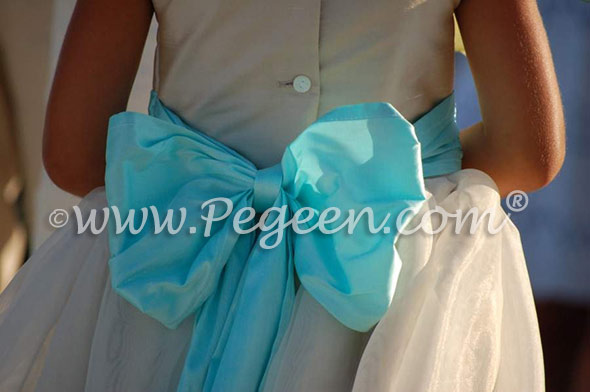 Tiffany blue (Pond) and Summer tan flower girl dresses