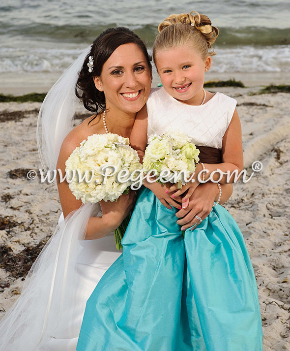 Chocolate and tiffany custom silk flower girl dresses