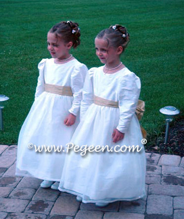 Flower girl dresses and Jr Bridesmaids dresses with long sleeves and high necks