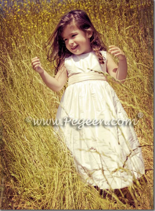 Pegeen Flower Girl Dress Style 403 puddle dress in New Ivory and Wheat