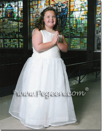 Plus Size First Communion Dresses Style 325 in Silk and Organza with a Pearl Bodice