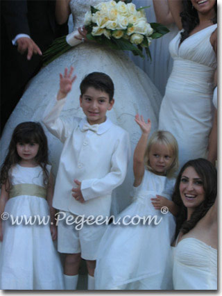 Pegeen Style 359 white and gold silk flower girl dresses