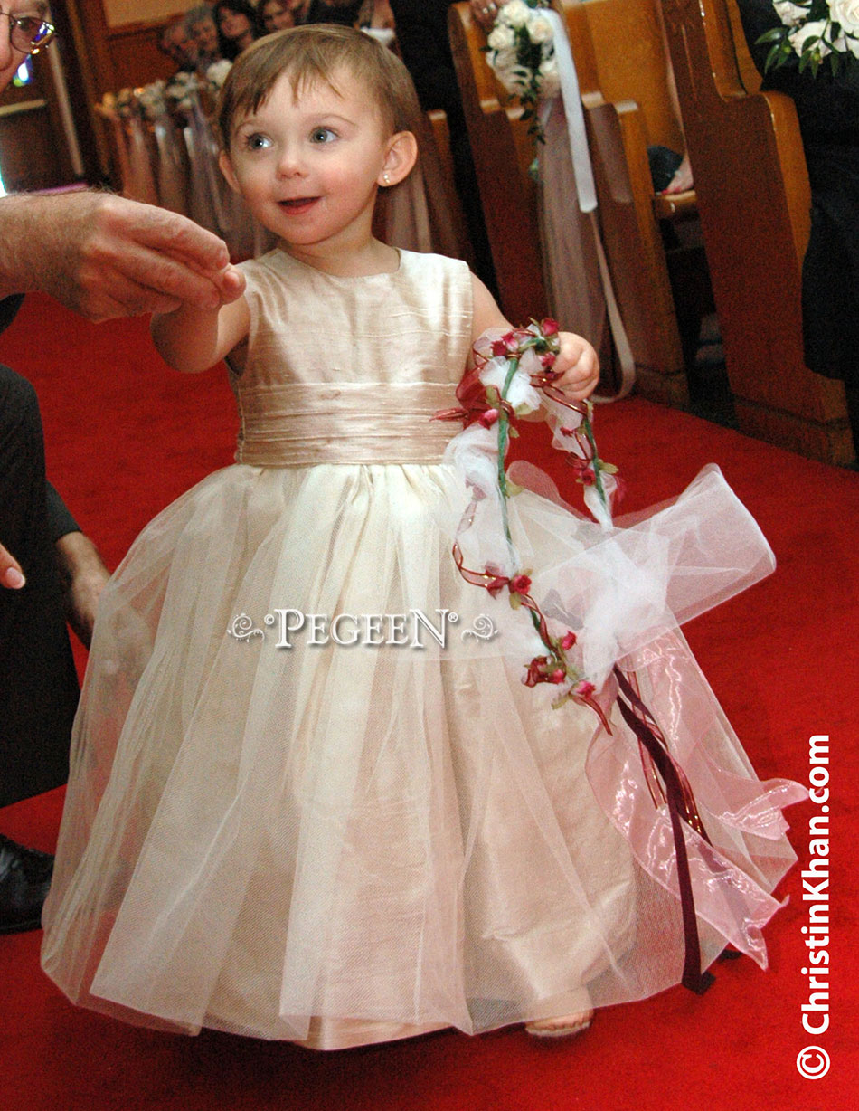 Champagne tulle infant - toddler flower girl dress
