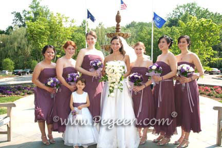 Iris and white silk flower girl dresses