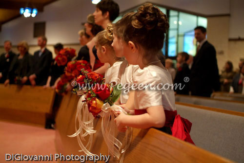 Black, ivory and cranberry flower girl dresses