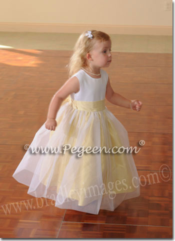 Yellow and White Tulle Flower Girl Dress Style 356