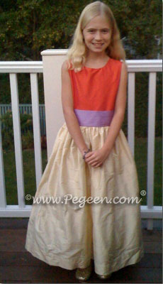 Yellow, purple and orange custom silk Flower Girl Dress Pegeen Style 383