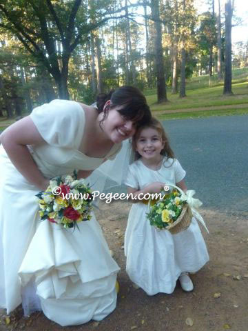 Mustard and Ivory silk flower girl dresses - Pegeen Classics Style 345