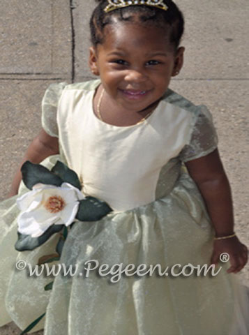 Princess and the Frog Yellow and Green silk flower girl dresses