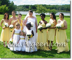 Yellow sunflower and ivory silk flower girl dresses by Pegeen