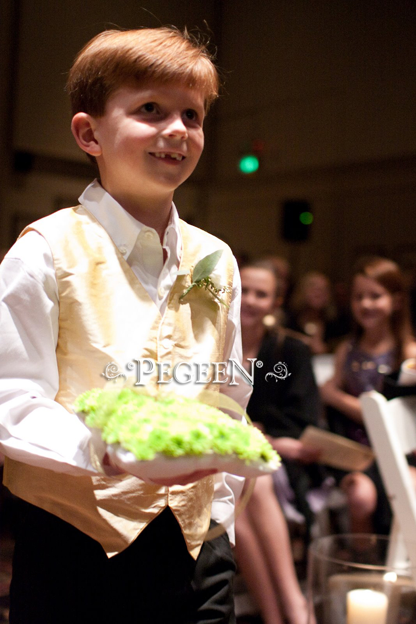 Brown and Yellow flower girl dresses and ring bearer suit