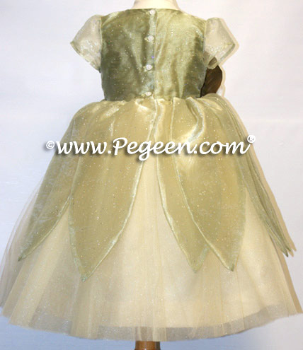 Silk flower girl dress styled after The Princess and the Frog