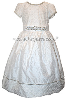 White First Communion with pintuck bodice and rhinestones