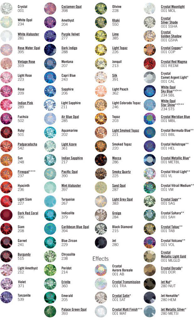 Crystal Swarovski colors