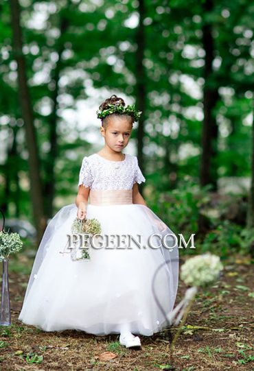 Princess Girls Lace Chiffon Long Dresses Green Flower Girl Wedding