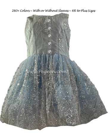 Crystal, pearls, beaded netting over silk Jr Bridesmaids Dress Style 958