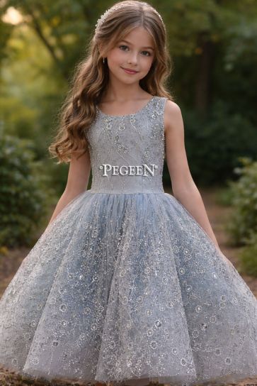 Couture Style 958 Dress Crystal, pearls, beaded netting over silk Jr Bridesmaids Dress Style 958